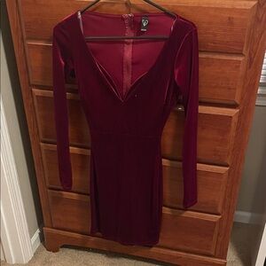 Windsor Burgundy Velvet Long-Sleeve V-Neck Dress